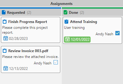 Kanban board with columns Requested and Done