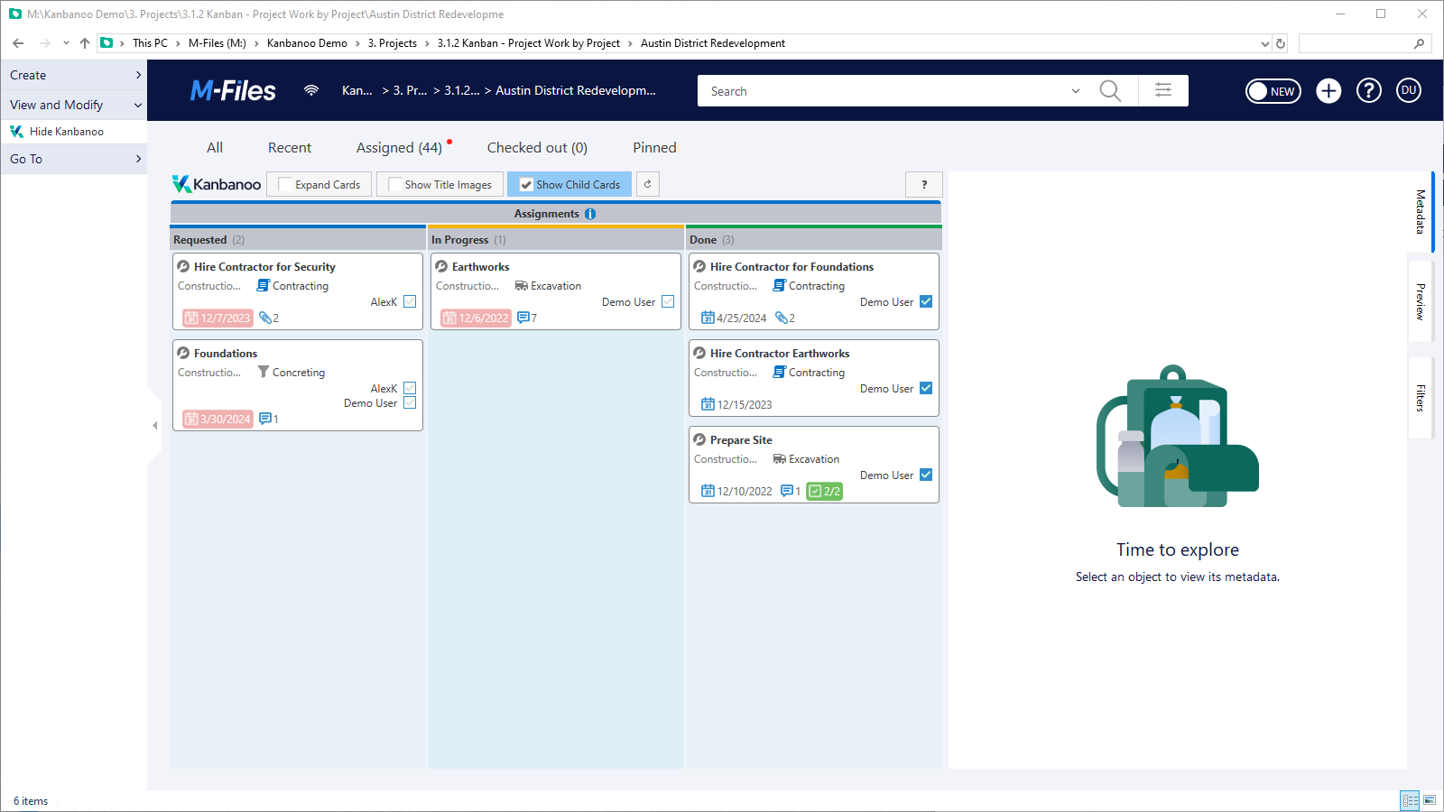 M-Files screenshot with Kanbanoo board