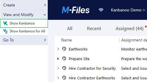 Screenshot with Show Kanbanoo button highlighted in the task pane